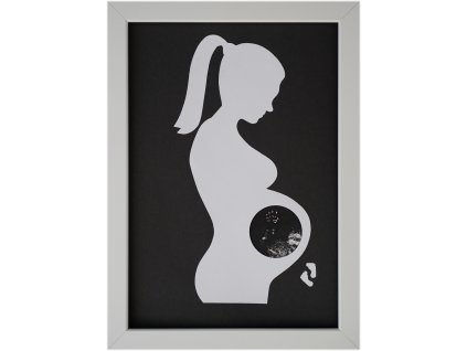 Rámeček na fotku z ultrazvuku (varianta Culík, barevné provedení černá postava, barva pozadí a rámečku bílé pozadí, černý rámeček)
