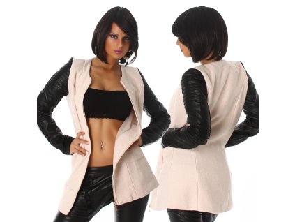 Kabát s koženými rukávy Jela London Beige (Velikost XL)