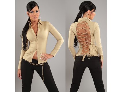 Košile se šněrováním na zádech Béžová (Velikost XL)