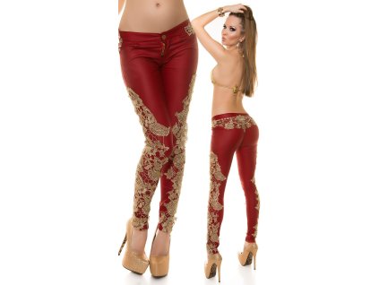 Koženkové kalhoty s krajkou Červené (Velikost XL)