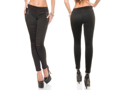 Legíny s průstřihy a zipy Černé (Velikost XXL)
