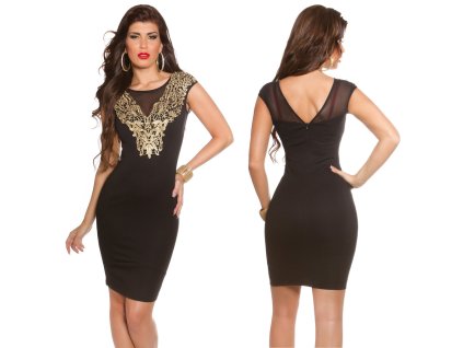 Šaty se zlatou krajkou Černé (Velikost L)