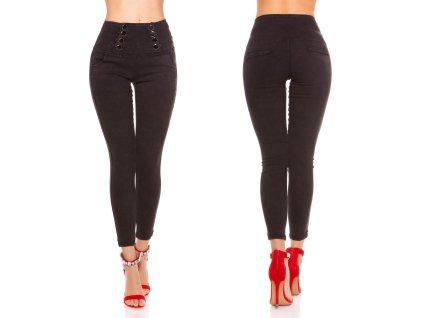 Dámské tregíny do pasu s knoflíky černé (Velikost 44)