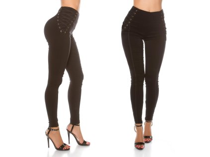 Dámské tregíny se šněrováním do pasu KouCla černé (Velikost XL)