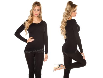 Dámský asymetrický svetr s kamínky KouCla černý (Velikost Univerzální)