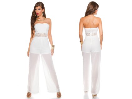 Dámský bandeau overal s krajkou v pase Koucla bílý (Velikost L)