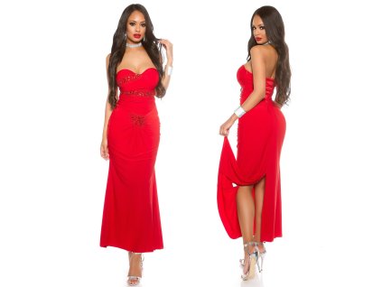 Dlouhé bandeau šaty s kamínky Červené (Velikost XL)