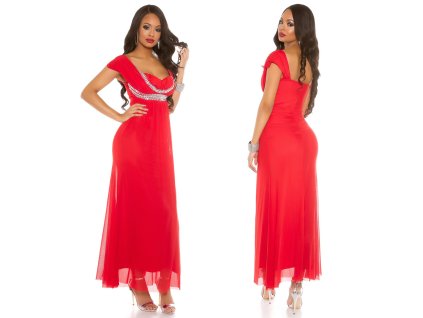 Dlouhé šaty s kameny Červené (Velikost XL)