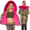 Maskáčová zimní parka s kožešinou Fuchsiová (Velikost 40)