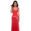 Večerní dlouhé šaty s kamínky Červené (Velikost XL)