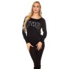 Dámský svetr s krajkou a nápisem LONDON Koucla černý (Velikost Univerzální)