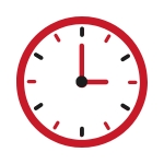 Červená ikona hodin jako symbol rychlého odeslání objednávek SIGNTECH