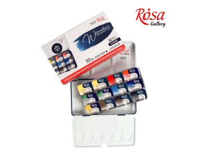 set akvarelových farieb ROSA Gallery Classic 12 x 2,5ml indigo plechovka