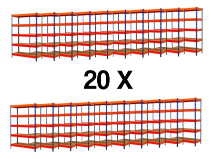 AKCIÓS CSOMAG, 20 DARAB PROFI SALGÓ POLC 2500x1800x700 mm lakkozott 5-polc, teherbírás 2000 kg - KÉK-NARANCS 20x