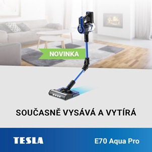 Novinka: tyčový ruční vysavač s cyklónovou technologií TESLA PureStar E70 Aqua Pro