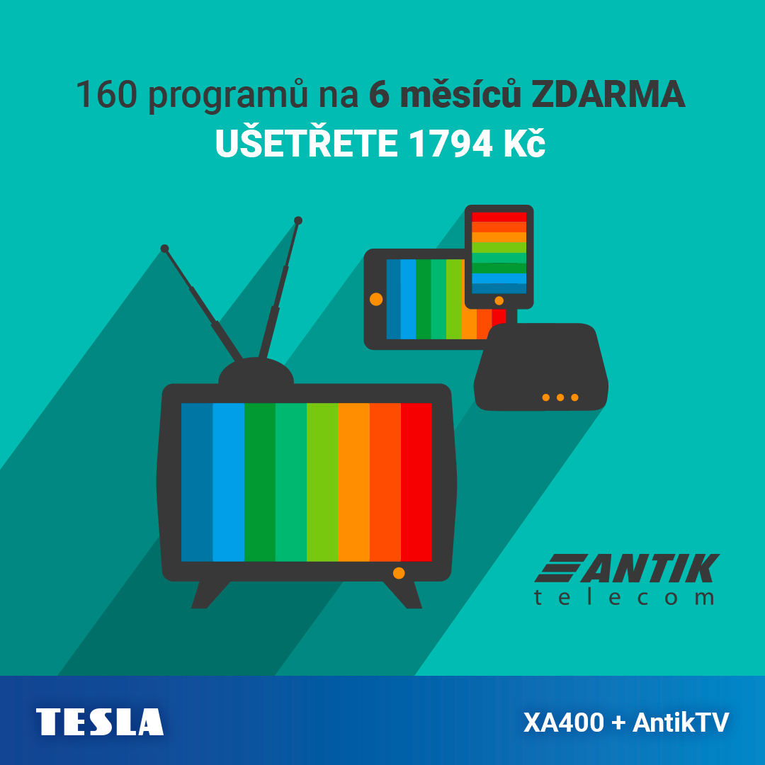 Akce: Antik TV 6 měsíců ZDARMA k Android TV multimediálnímu centru TESLA MediaBox XA400