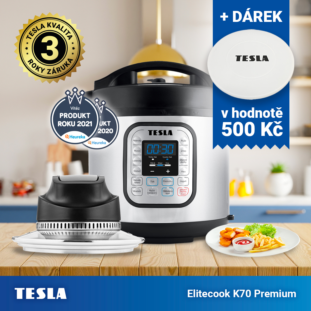 Novinka: TESLA EliteCook K70 Premium - multifunkční elektrický tlakový hrnec s poklicí pro horkovzdušný ohřev