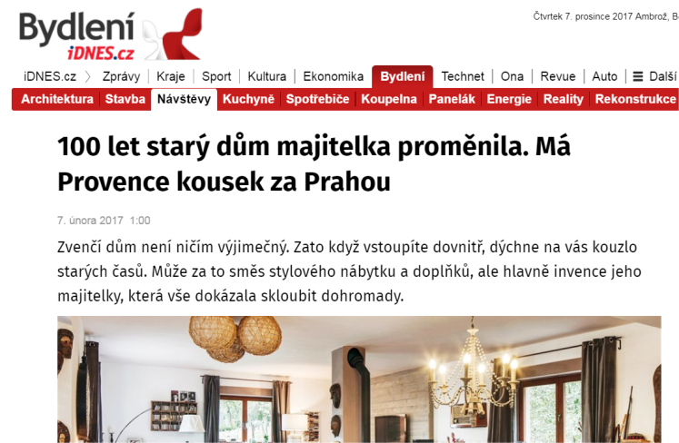 100 let starý dům majitelka proměnila. Má Provence kousek za Prahou 