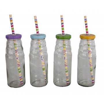 Různobarevné láhve / sklenice s brčkem