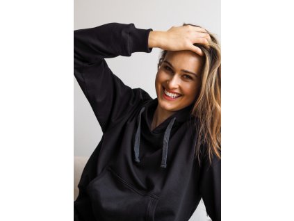 Mikina s kapucí černá (Velikost L, Délka Cropped - 54cm)