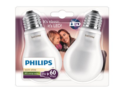 Philips LED Classic 7-60W, E27, 2700K, Mléčná, set 2ks