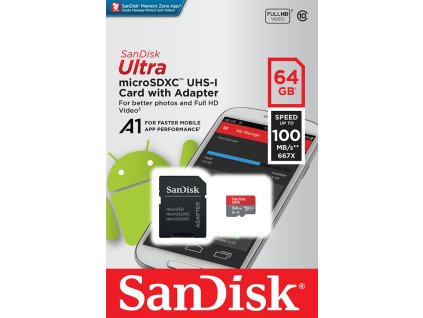 SanDisk MicroSDXC 64GB Ultra A1 UHS-I U1 + SD adaptér