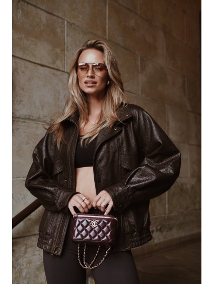 Kožená bunda bomber dark brown