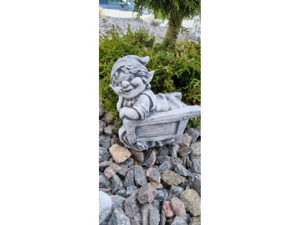 Steinfigur Gartenfigur Troll Schubkarre 17x15cm 625kč
