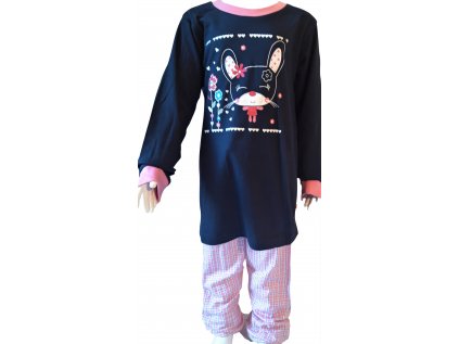 CALVI-Dívčí pyžamo Králíček s květinou tmavě modré