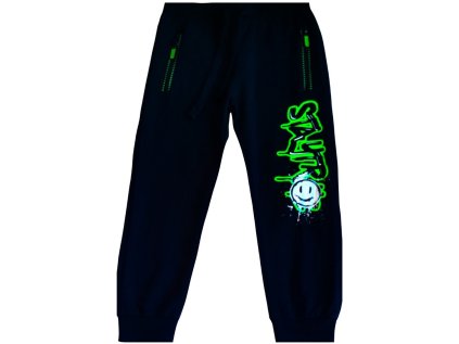 KUGO- Chlapecké tepláky Smajlík černé e zelenou