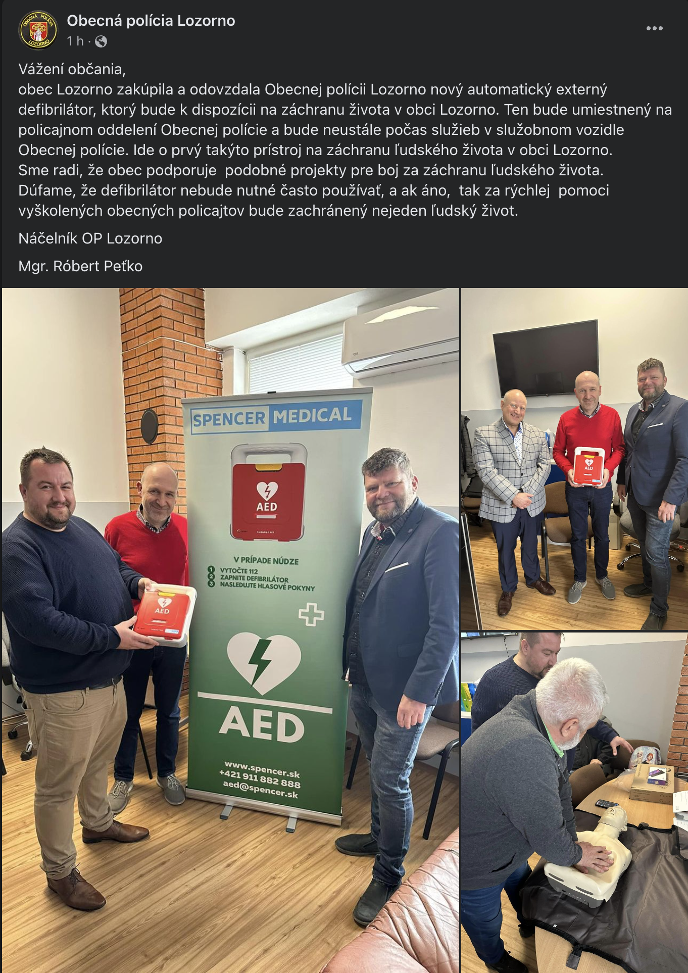 Moderný AED Defibrilátor má už aj Obecná polícia v obci Lozorno