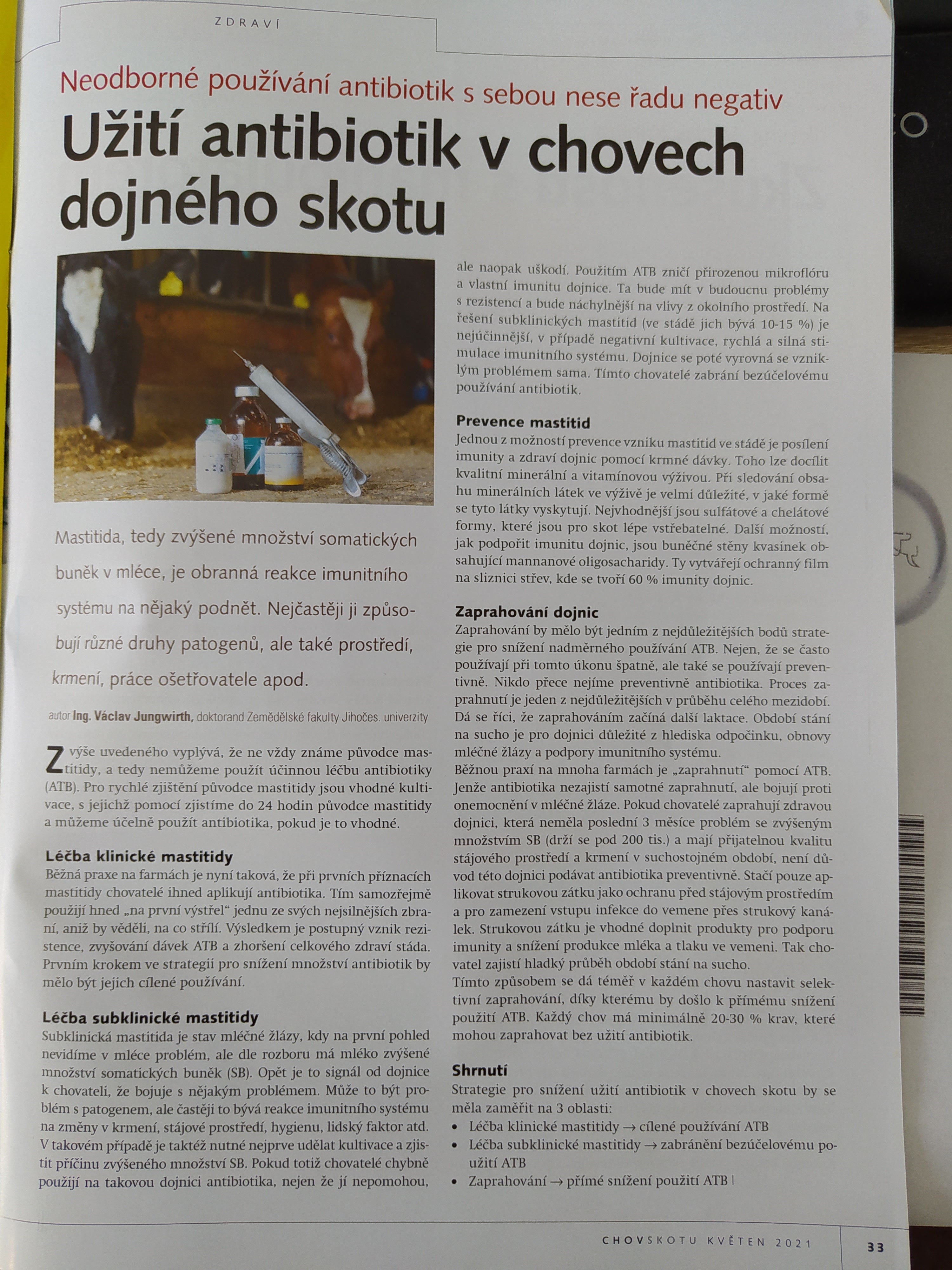 Užití antibiotik v chovech dojeného skotu