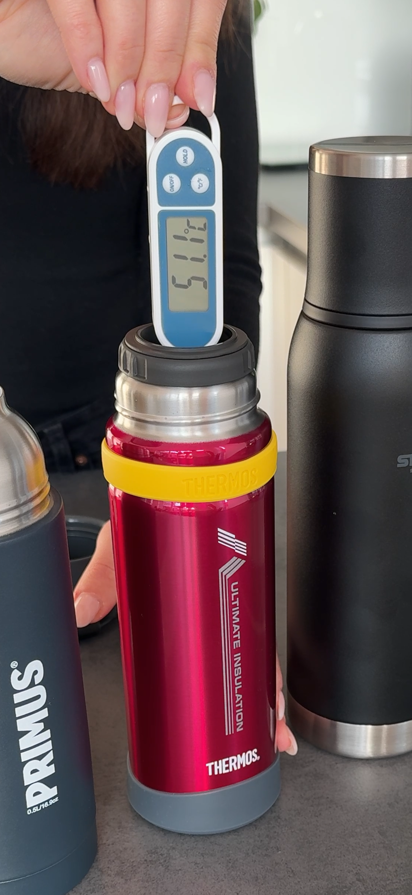 test termofliaš, ktorá udrží nápoj najdlhšie teplý - Thermos výsledok 51,1 °C