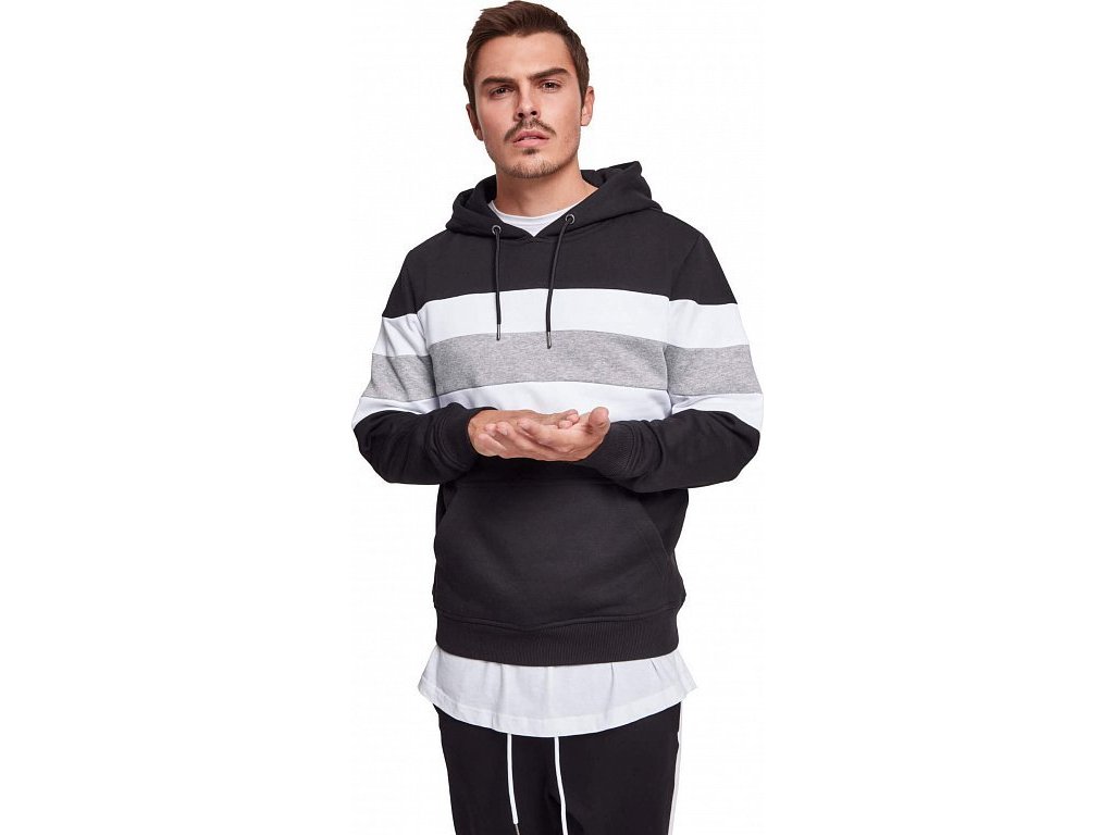 Pruhovaná pánská mikina Urban Classics (Velikost 3XL, Barva černá - bílá - šedá)