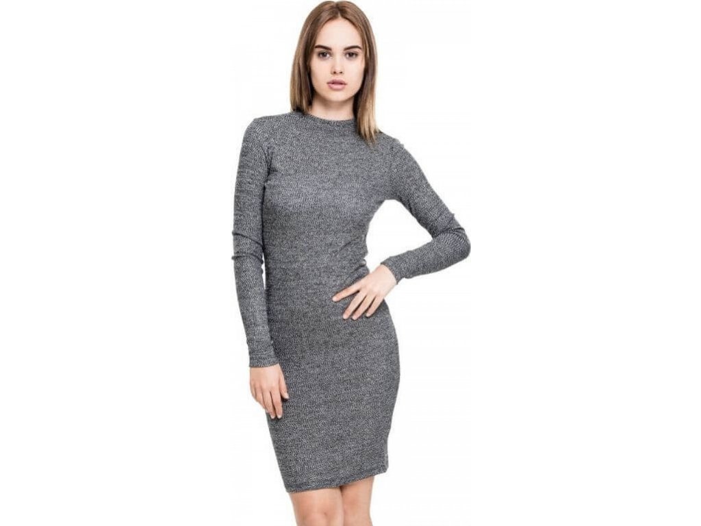 Přiléhavé viskózové šaty Urban Classics s dlouhým rukávem 235 g/m (Barva černá, Velikost L)