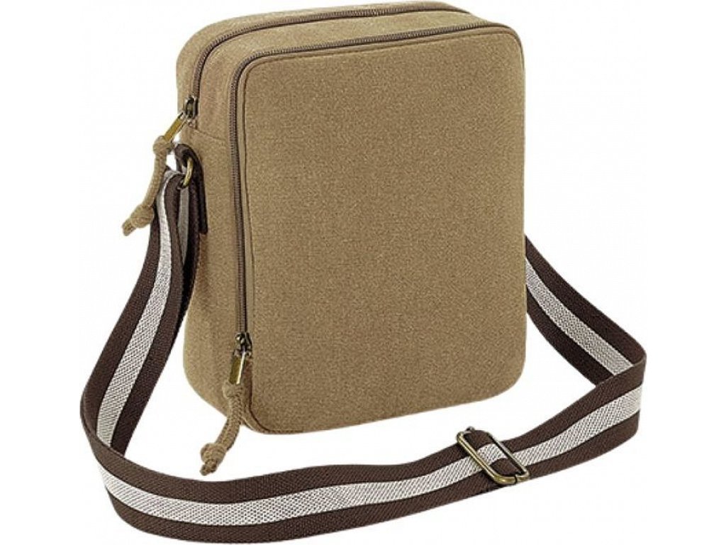Plátěná canvas vintage brašnička přes rameno Mini Reporter 3,5 l (Barva písková, Velikost 18,5 x 22,5 x 8 cm)