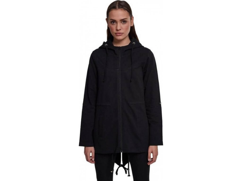 Dámská parka Urban Classics s kapucí a půleným zadním dílem (Barva černá, Velikost 3XL)