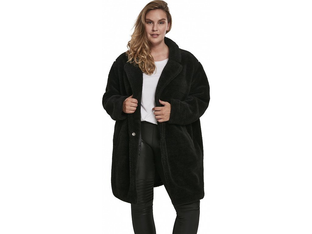 Ležérní dámský kožešinkový oversize kabátek Urban Classics (Barva černá, Velikost 3XL)