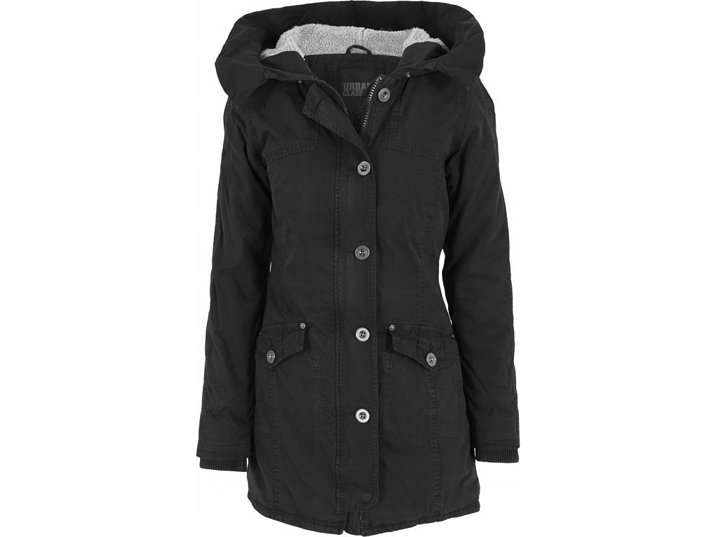Zateplená dlouhá dámská měkčená parka Urban Classics (Barva černá, Velikost 3XL)