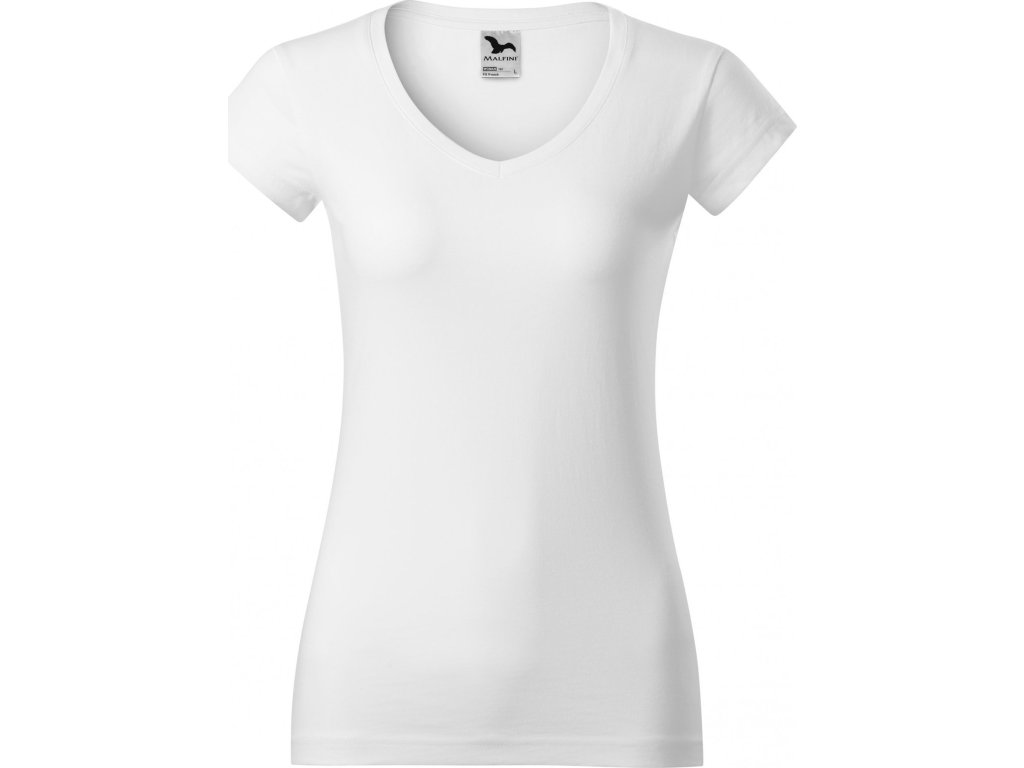 Dámské vypasované bavlněné slim-fit tričko do véčka (Velikost XS, Barva bílá)