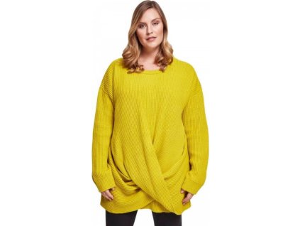 Dámský oversize svetr Urban Classics z polyakrylu s křížením na břiše (Velikost 3XL, Barva lemonmustard)