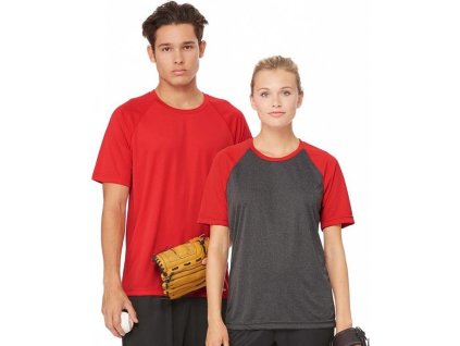 Unisex funkční triko s raglánovým kontrastním rukávem 140 g/m (Velikost XS, Barva šedá tmavá melír - černá)