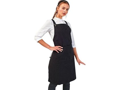 Středně dlouhá zástěra Barista s křížením na zádech s kovovými očky v pase (Velikost 72 x 86 cm, Barva Black (ca. Pantone Black C))