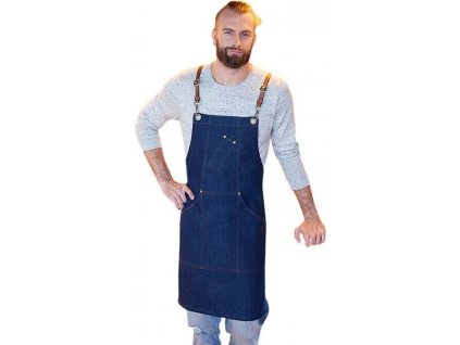 Zástěra z džínoviny s odnímatelnými překříženými popruhy (Velikost 68 x 80 cm, Barva modrá denim (ca. Pantone 533 C))