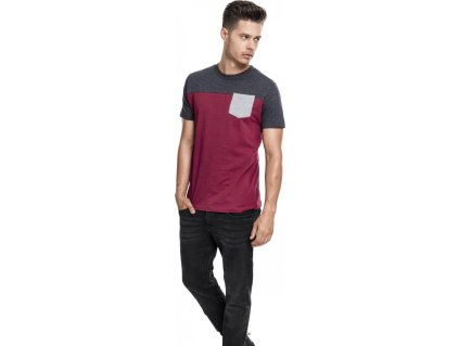 Trojbarevné prodloužené tričko Urban Classics s kapsičkou (Velikost 3XL, Barva bílá - modrá námořní - fire červená)