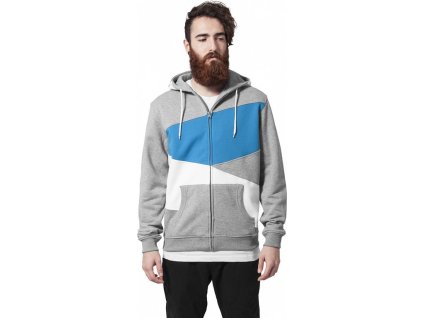 Barevná mikina s kapucí na zip Zig Zag Urban Classics (Velikost 3XL, Barva šedá - černá - limetková)