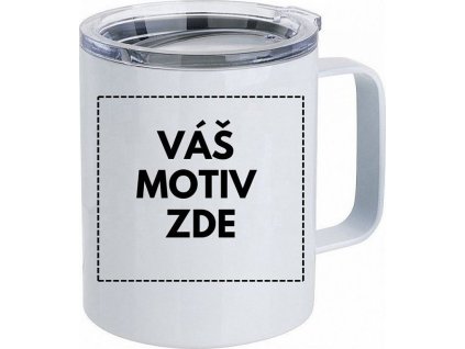 25545 5 bily kovovy hrnek s pruhlednym vickem