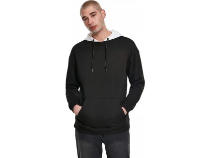 Černobílá pánská oversize mikina s kapucí Urban Classics 300 g/m (Barva černá, Velikost 3XL)