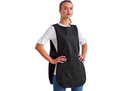 Dámská dlouhá pracovní zástěra s přední kapsou (Velikost S, Barva Black (ca. Pantone Black C))