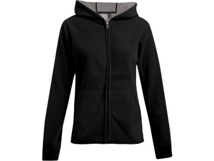 Dámská fleecová bunda s kapucí, skrytým zipem a podšívkou (Velikost S, Barva černá - šedá světlá)